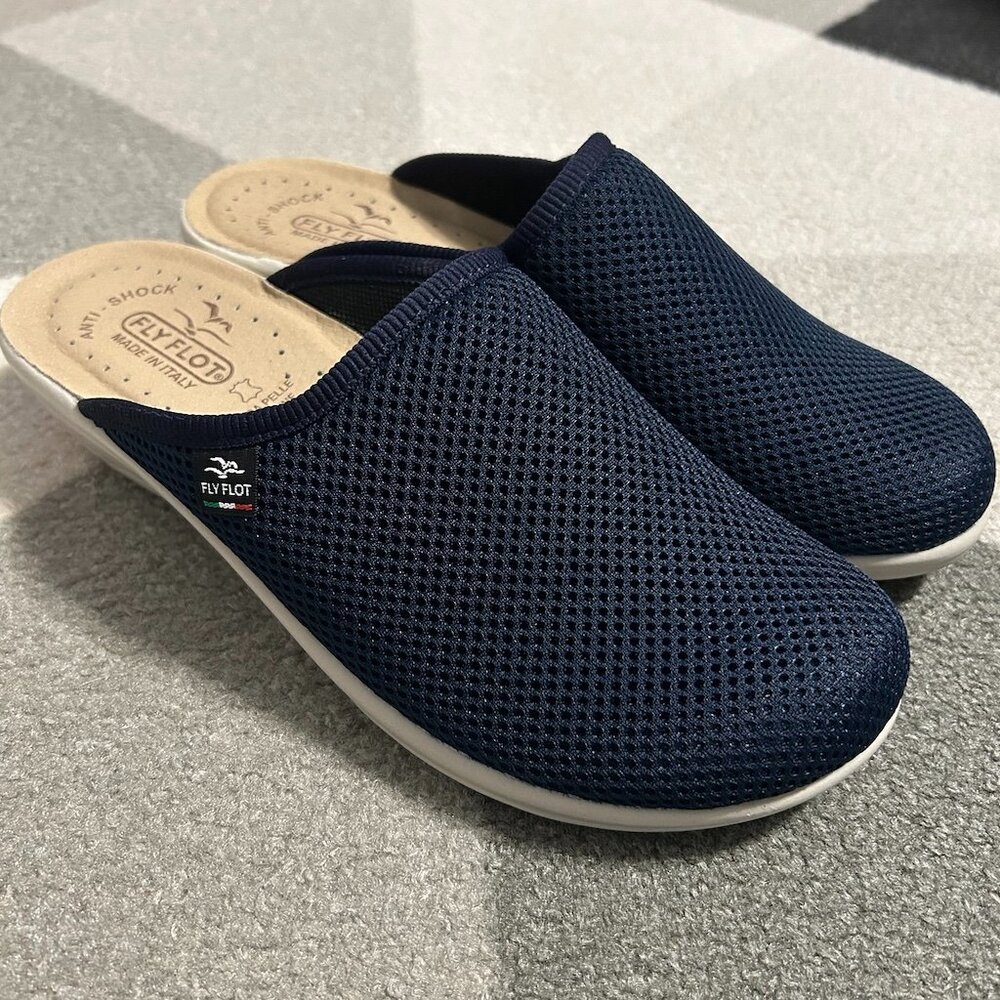 Fly Flot Clogs Mules Slip On Navy Mesh Women's Size: 39 (US Size‎ 8)